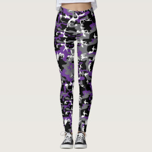 Purple Grey Camouflage Women's Leggings