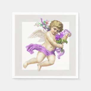Purple Grey Cherub Angel Paper Napkin