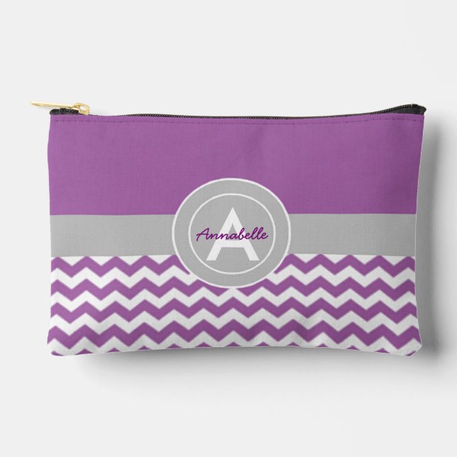 Purple Grey Chevron Accessory Pouch (Front)