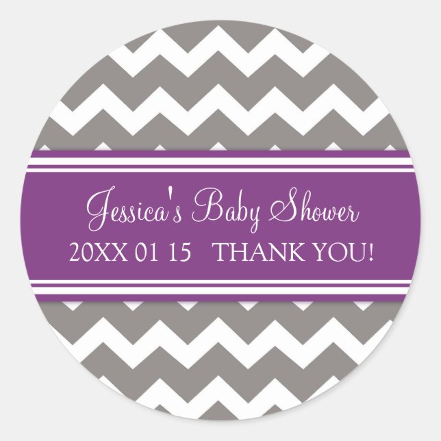 Purple Grey Chevron Baby Shower Favour Stickers (Front)