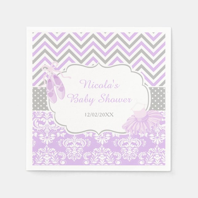 Purple & Grey Chevron Ballerina Baby Shower Napkin (Front)