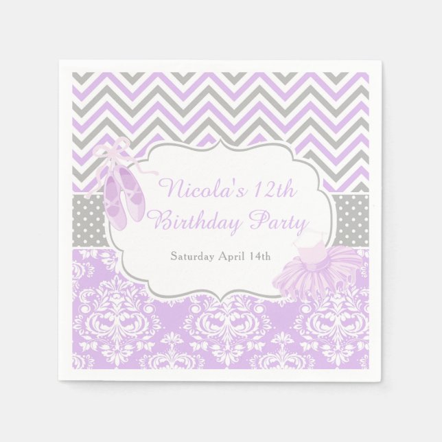 Purple & Grey Chevron Ballerina Birthday Napkin (Front)