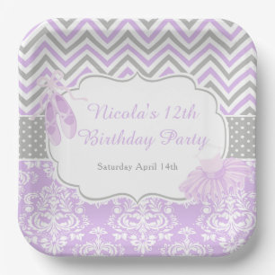 Purple & Grey Chevron Ballerina Birthday Paper Plate