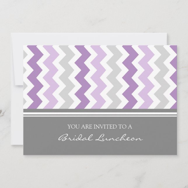 Purple Grey Chevron Bridal Lunch Invitation (Front)