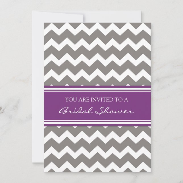 Purple Grey Chevron Bridal Shower Invitation Cards (Front)