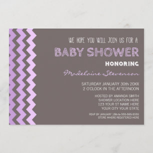 Purple Grey Chevron Custom Baby Shower Invitations