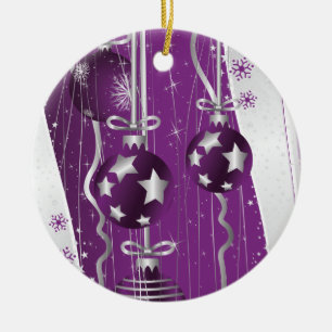 Purple, grey Christmas balls stars and snowflakes Ceramic Ornament