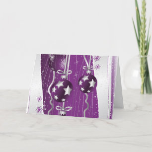 Purple, grey Christmas balls stars and snowflakes Holiday Card