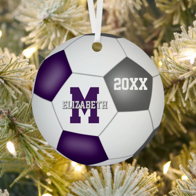 purple grey club colours girls boys keepsake socce metal tree decoration (Insitu)