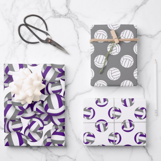 purple grey coordinating colour theme volleyball  wrapping paper sheet (Front)