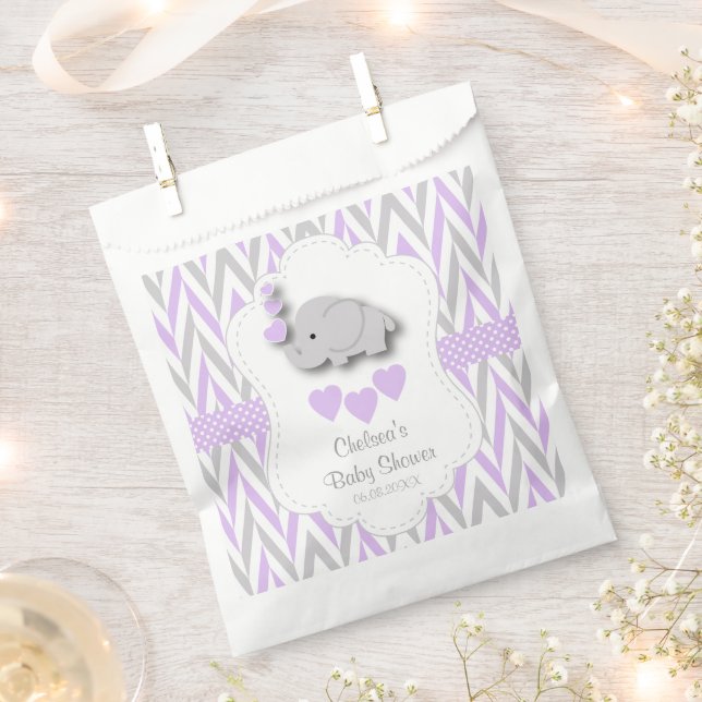 Purple & Grey Cute Elephant Baby Shower  Favour Bag (Clipped)