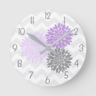 Purple Grey Dahlia Flower Nursery Wall Clock