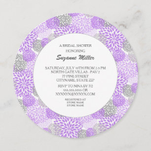 Purple Grey Dahlia Round BRIDAL SHOWER INVITE