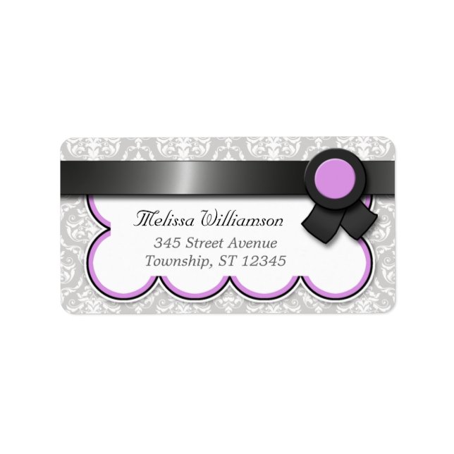 Purple & Grey Damask Personalised Address Labels (Front)
