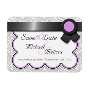 Purple & Grey Damask Save the Date flat Magnet
