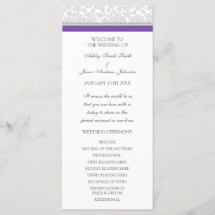 Purple Grey Damask Wedding Program