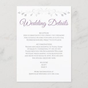 Purple Grey Elegant Wedding Details Enclosure Card