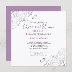Purple Grey Elegant Wedding Rehearsal Dinner Invitation