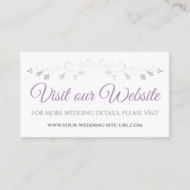 Purple Grey Elegant Wedding Visit Our Website Card (Front)