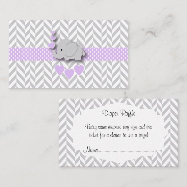 Purple Grey Elephant Baby Shower Diaper Raffle Enclosure Card (Front/Back)