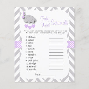 Purple & Grey Elephant Baby Shower - Scramble Flyer