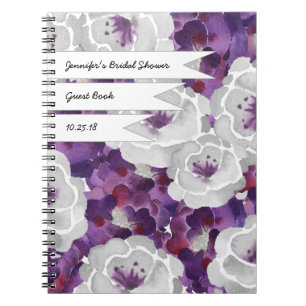 Purple Grey Floral Bridal shower guest book