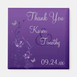 Purple Grey Floral Butterfly Wedding Favour Magnet