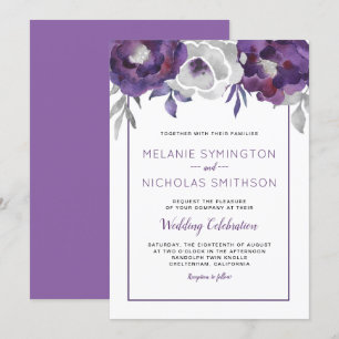Purple Grey Floral wedding celebration invitations