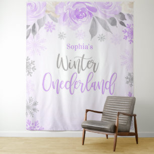 Purple Grey Floral Winter ONEderland Backdrop Tapestry