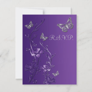 Purple, Grey Floral with Butterflies RSVP Card 2