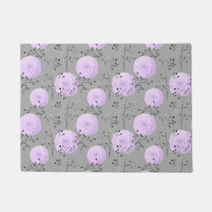 Purple Grey Flower Leaves Floral Pattern Doormat