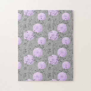 Purple Grey Flower Leaves Floral Pattern Jigsaw Puzzle
