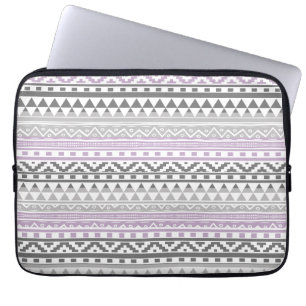 Purple Grey Geometric Aztec Tribal Print Pattern Laptop Sleeve