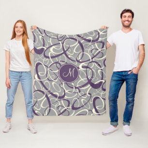 purple grey geometric loops pattern monogrammed fleece blanket
