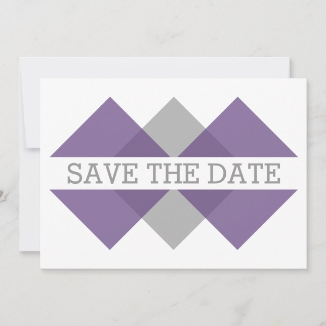 Purple Grey Geometric Triad Save the Date Invite (Front)