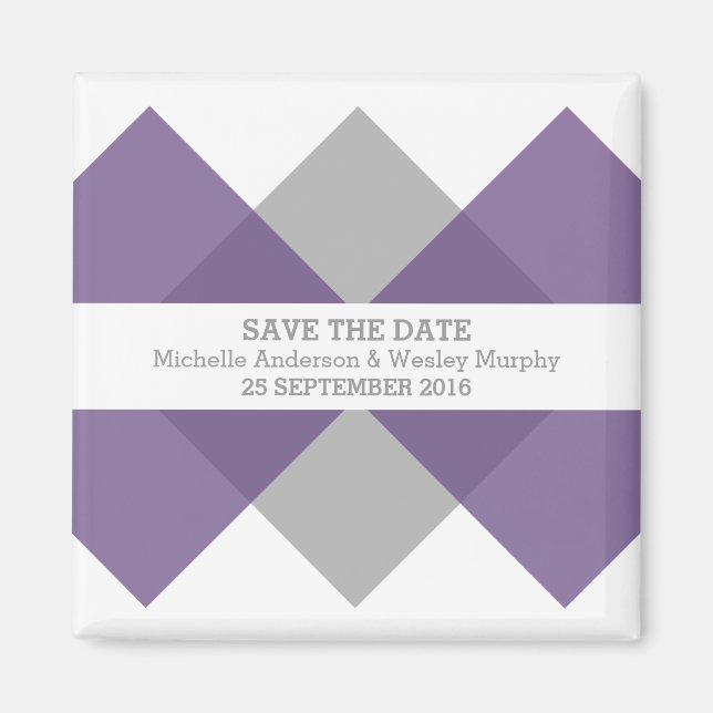 Purple Grey Geometric Triad Save the Date Magnet (Front)