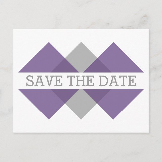 Purple Grey Geometric Triad Save the Date Postcard (Front)