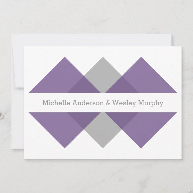 Purple Grey Geometric Triad Wedding Invite (Front)