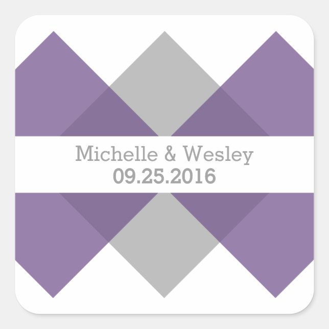 Purple Grey Geometric Triad Wedding Stickers (Front)