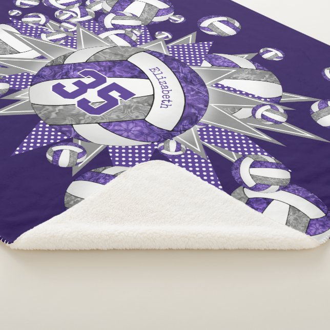purple grey girls sports star volleyball blowout sherpa blanket (3/4)