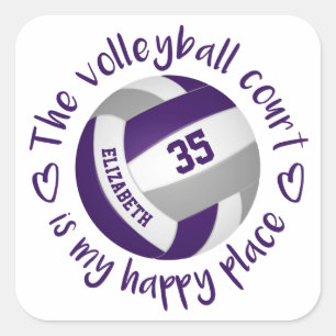 purple grey girls volleyball court my happy place square sticker