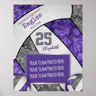 purple grey girls' volleyball team photo poster
