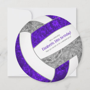 purple grey girly volleyball birthday party announcement