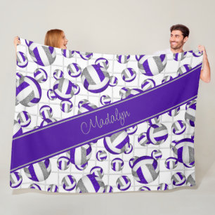 Purple grey girly volleyballs pattern net accent fleece blanket