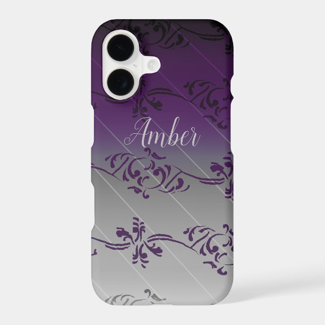 Purple Grey Gradient Leaf Pattern Personalised (Back)
