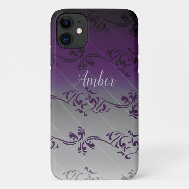 Purple Grey Gradient Leaf Pattern Personalised Case-Mate iPhone Case (Back)