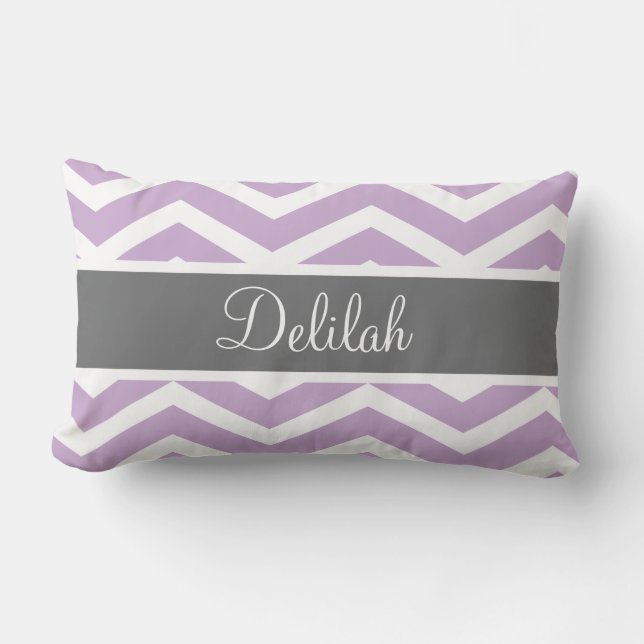 Purple Grey Grey Chevron Custom Lumbar Cushion (Front)