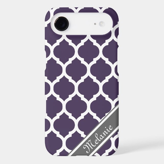 Purple & Grey Lattice Custom Name Case-Mate iPhone Case (Back)