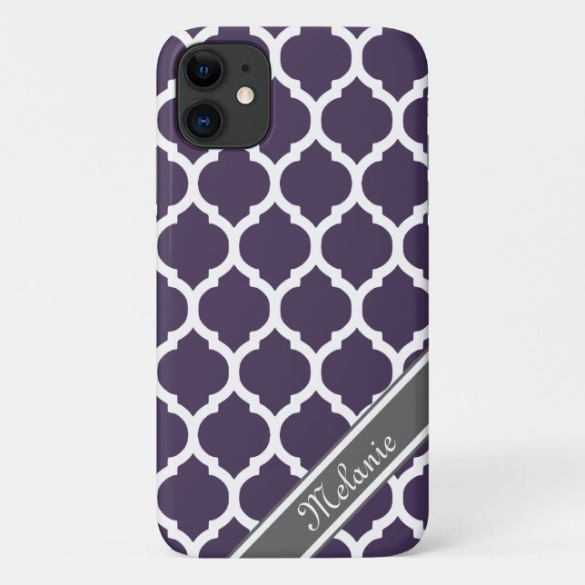 Purple & Grey Lattice Custom Name Case-Mate iPhone Case (Back)