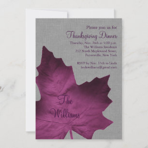 Purple & Grey Linen Thanksgiving Dinner Invitation